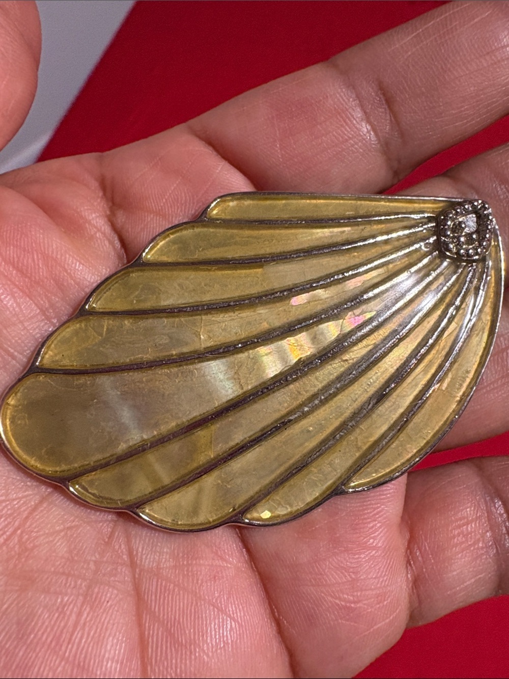 Vintage Enameled Angel Wing Brooch Gold Silver Tone 3”